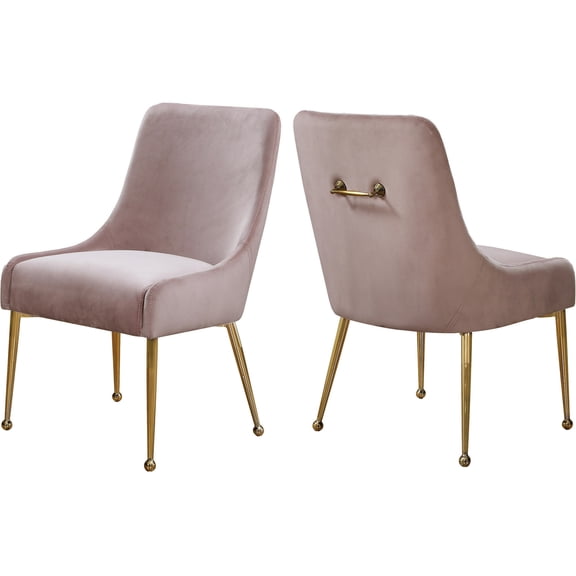 Velvet Dining Chairs Set of 2 - Pink Upholstered Accent Chairs with Gold Legs - Modern Dining Room Seating
