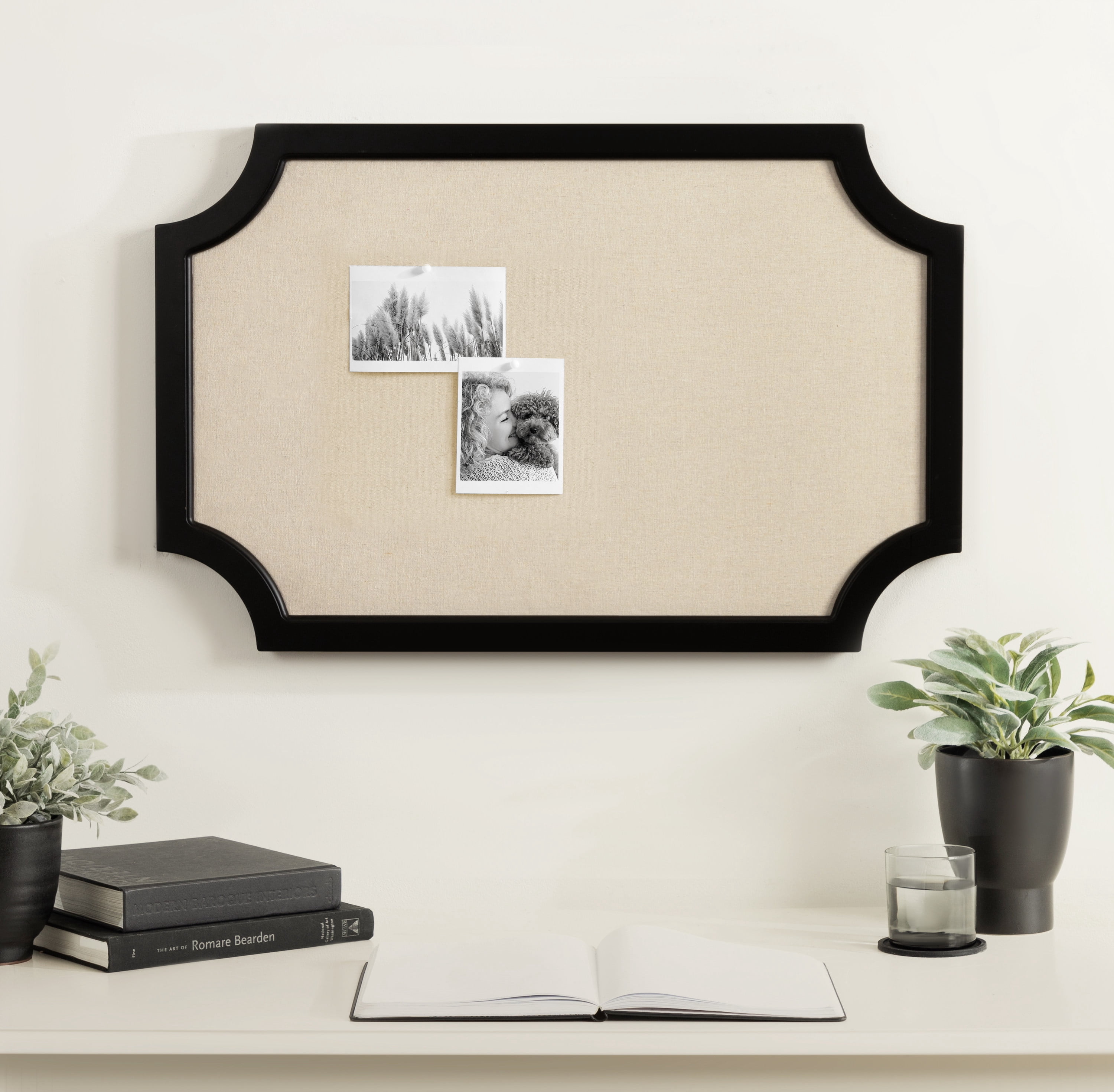 Hogan Framed Scalloped Decorative Wall Pinboard, Black, 24 x 36, Rustic Modern Farmhouse Bulletin Board for Wall Organization and Decorative Displays