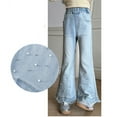 thumbnail image 4 of SUYOLL Children Girls Pants Casual Denim Pants High Waisted Wide Leg Jeans with Pocket Quick Dry Active Pants, 4 of 9