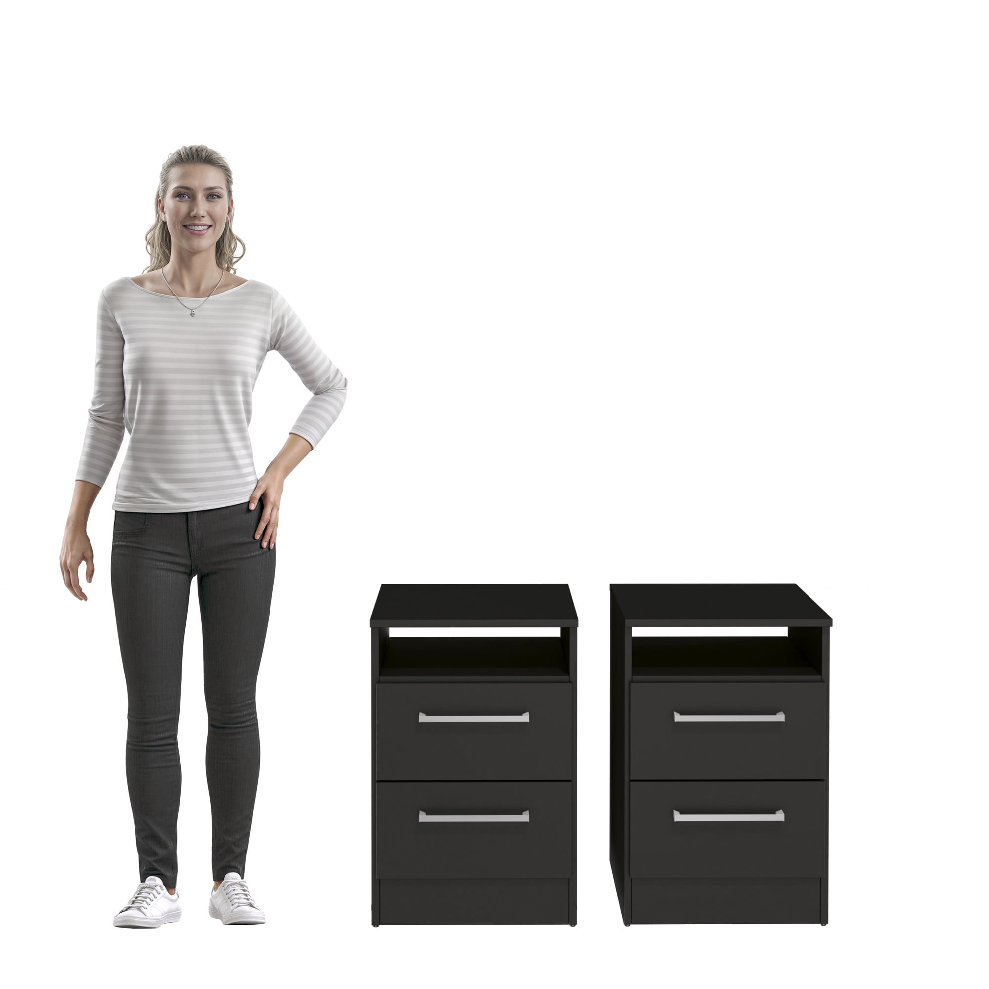 Kappesberg Liden Modern 3-Piece Black Bedroom Set with 50" W Dresser & 2 Nightstands - for Adults and Teens