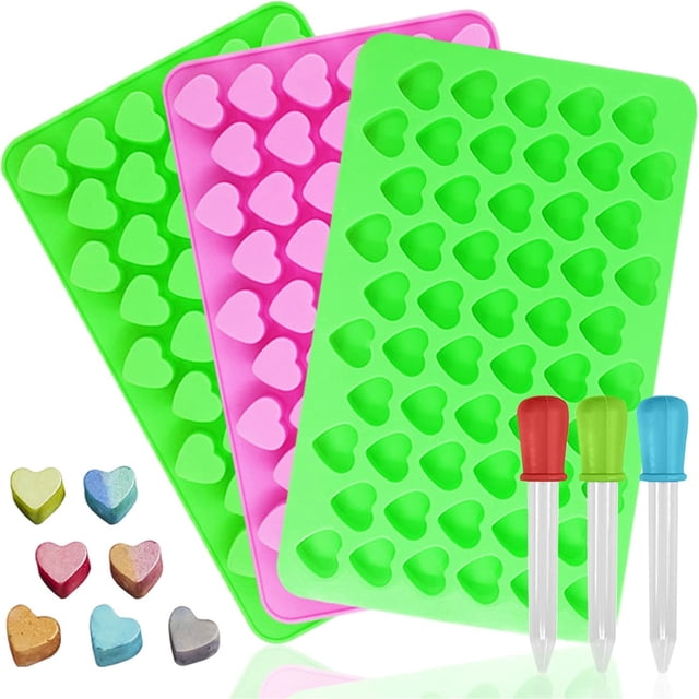 Juego de 3, mini moldes de silicona con forma de corazón y gotero, encontrar moldes de chocolate para moldes de chocolate para hornear chocolate: rojo, azul y verde