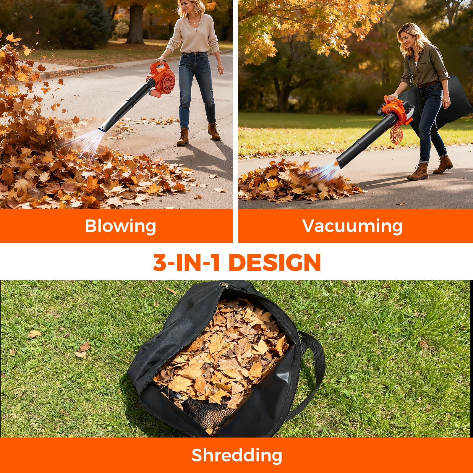 NEOTEC 3IN1 Gas Leaf Blower Mulcher Vacuum Cordless Bag -25.4CC 180 MPH 432CFM 2-Cycle Lightweight Gas Powered Blower for Lawn Care-Professional Logging