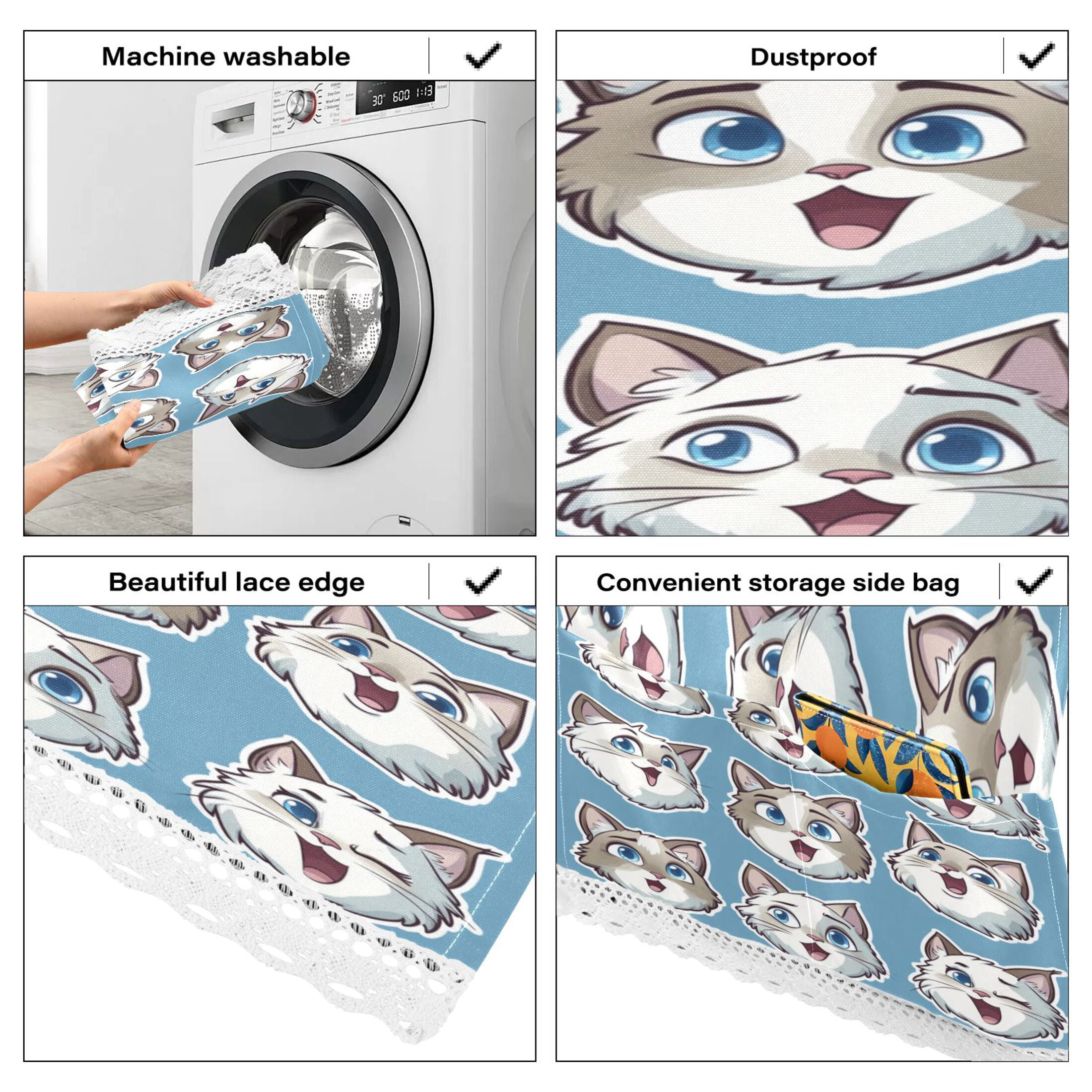 Cute Cartoon Ragdoll CatWasher and Dryer Covers Dust-Proof and Oil Resistant Fridge Cover with 4 Storage Pockets Washing Machine Top Cover for Laundry Kitchen Home 51.2 x 22 In