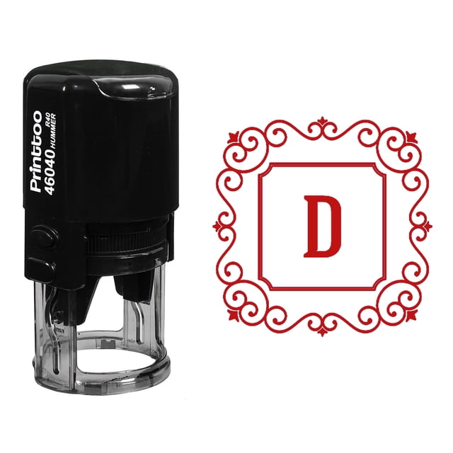 Printtoo Monogramme Initial R-40 Bordure Tourbillon Carrée en Caoutchouc pour Bureau