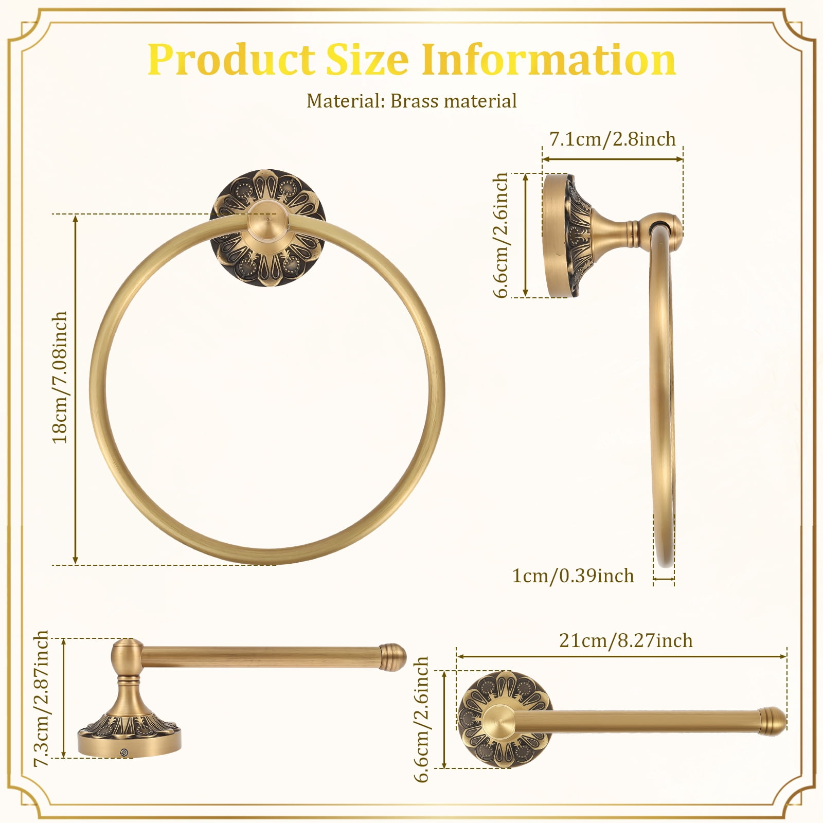 Ikoopy 2 Pieces Set Antique Brass Toilet Paper Holder Retro Brass Hand Towel Ring Tissue Roll Paper Hanger Bathroom Hardware Wall Mounted Vintage Bathroom Accessories