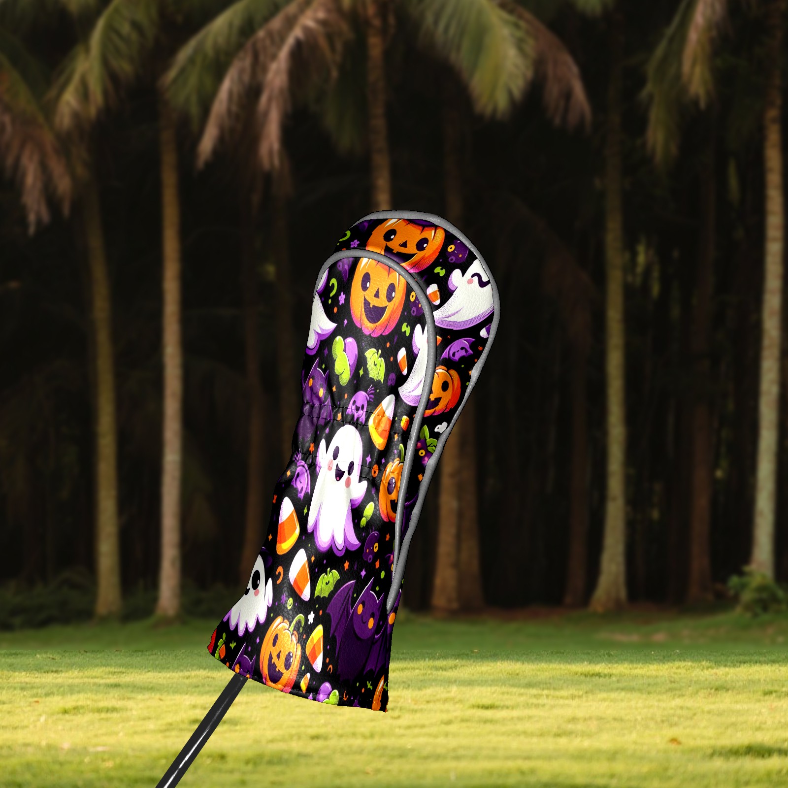 Golf Club Covers, Black Halloween Ghosts Premium PU Leather Driver Hybrid Putter Head Covers with Velvet Lining, Waterproof Golf Gifts for Men Women