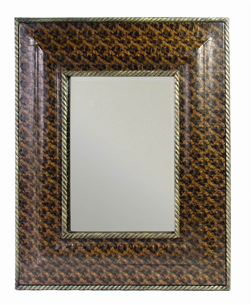 Beveled Wall Mirror W Faux Leather Frame In Brown