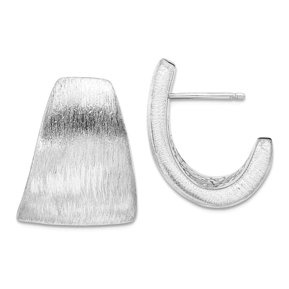 925 Sterling Silver Rhodium Plated Etched J-hoop Earrings 22.5x15.5mm Wide Hoop Earring for Women