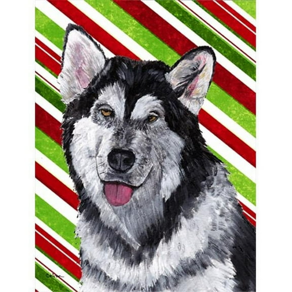 Alaskan Malamute Candy Cane Holiday Christmas Flag Garden Size