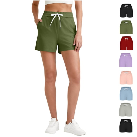 Binmer Women’s Drawstring Elastic Waist Shorts,Ribbed Knit Casual Loungewear Shorts with Pockets, Womens and Women's Army Green,Size S-2XL