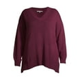 thumbnail image 5 of Heart N' Crush Women's Plus Size V Neck Dropped Shoulder Sweater with Metallic Trim, 5 of 7