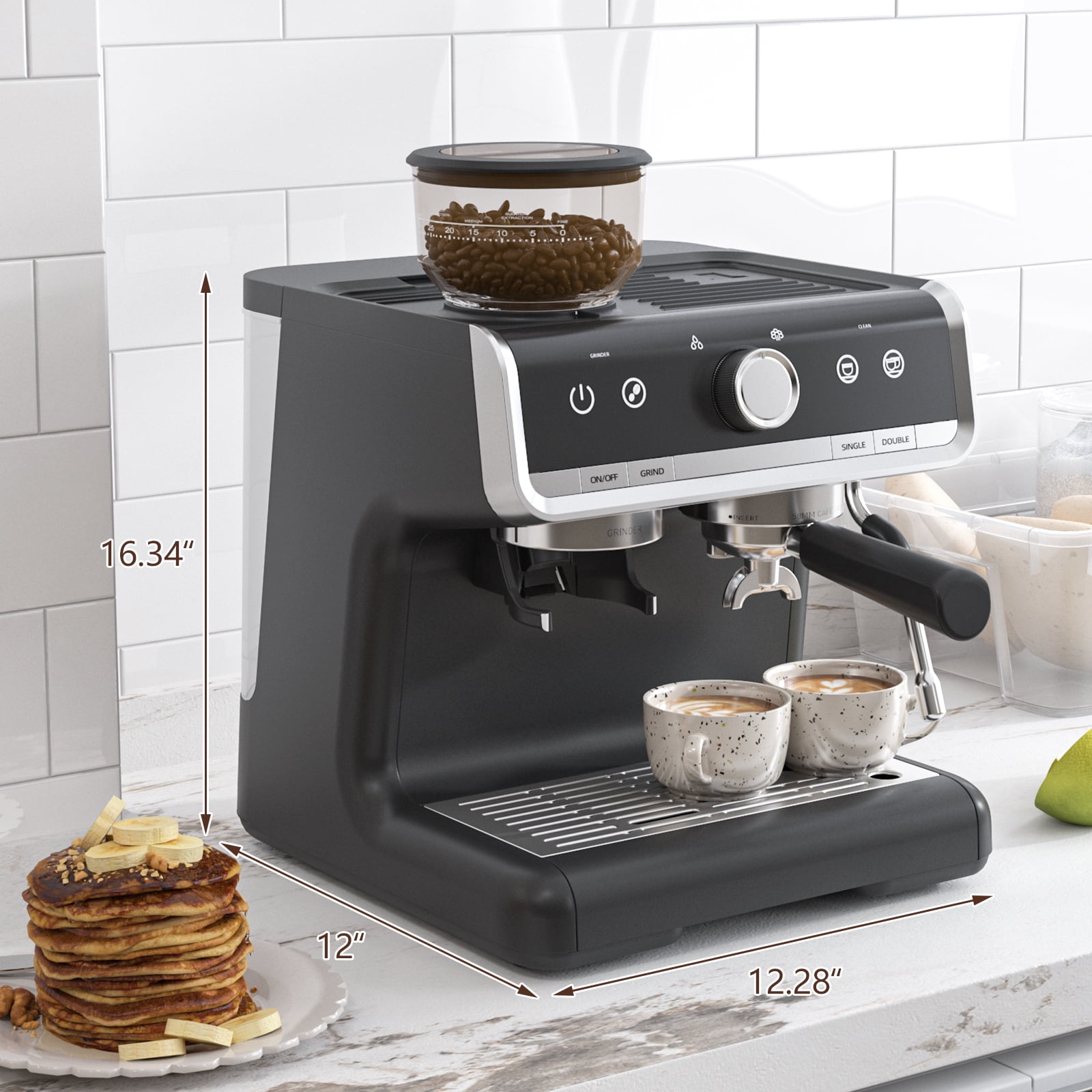 Home Semi Automatic Espresso Machine, 20 Bar Professional Espresso Maker with Milk Frother Steam Wand and 95oz Water Tank, Stainless Steel Latte Cappuccino Coffee Maker for Home