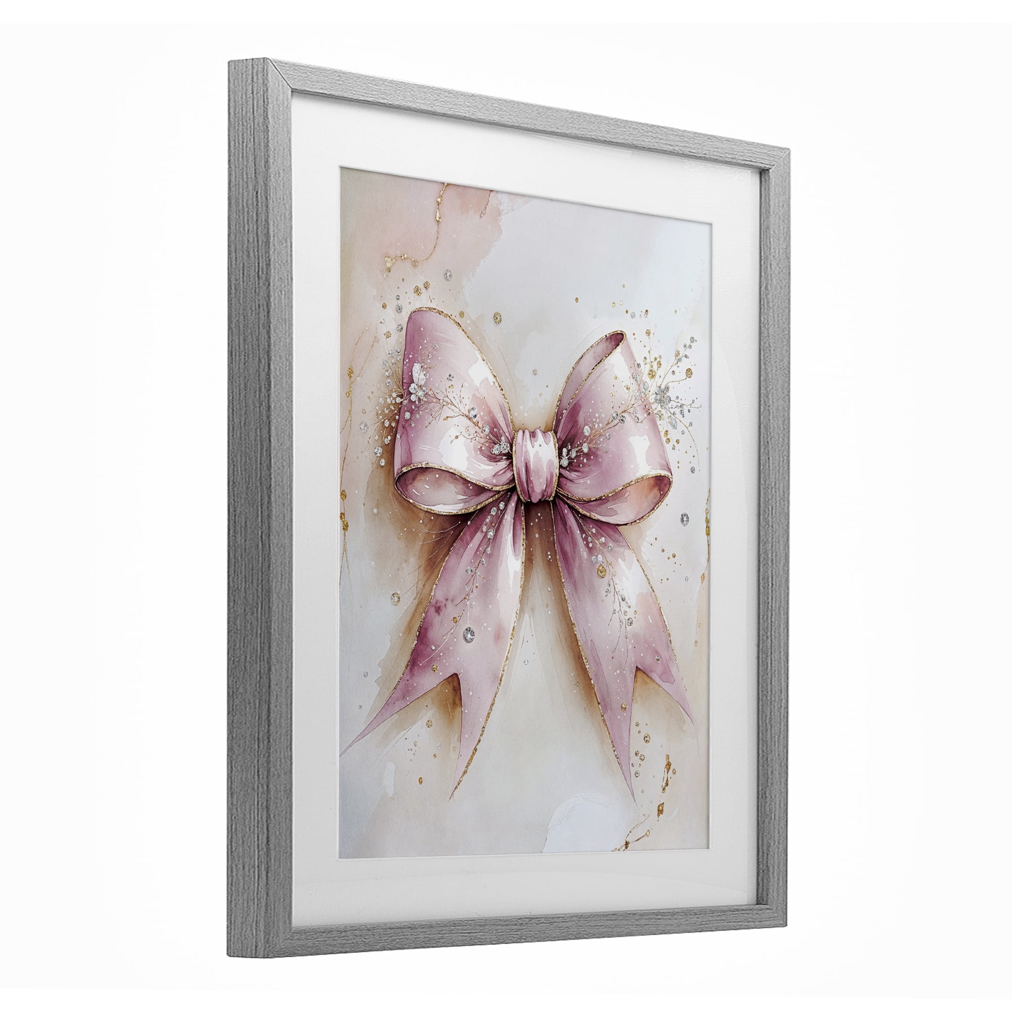 Stupell Industries Glamorous Blush Pink Bow Gray Framed Print Under Glass, design by Nataly White