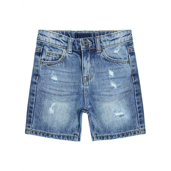 KIDSCOOL SPACE Little Girls Boys Jeans Shorts,Ripped Stretchy Simple Design Cute Summer Denim Pants,Blue,5-6 Years