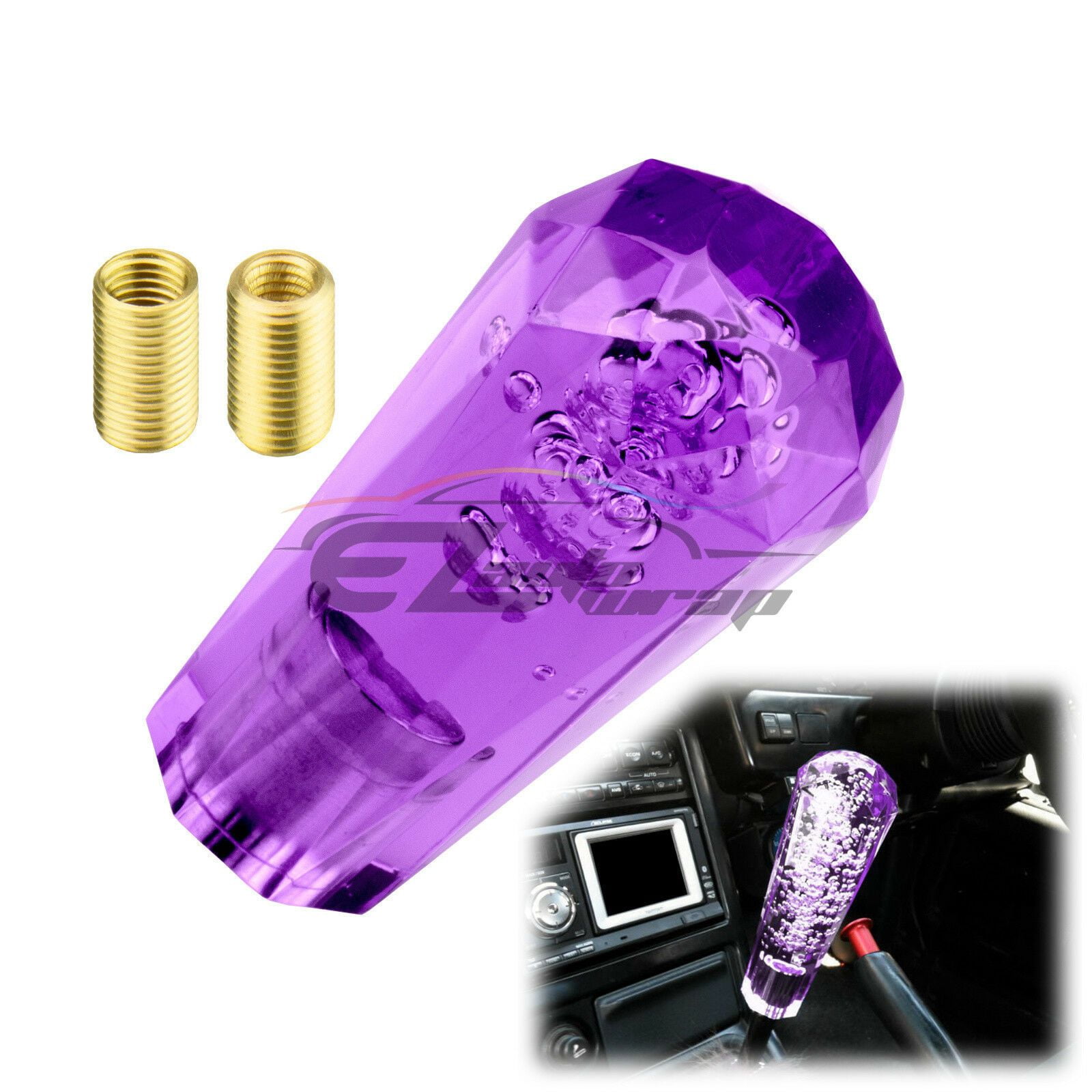 Shift Knob Stick Purple Crystal Transparent Bubble Manual Gear Shifter 10cm Long 