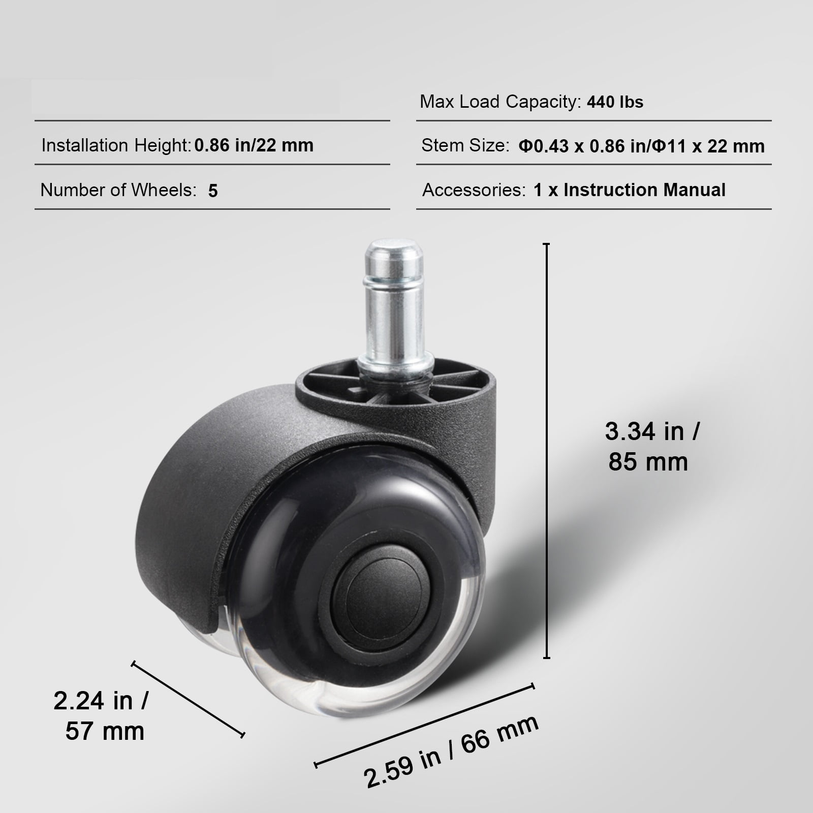 2/3 Inch Set Of 5 Office Chair Wheels Replacement Computer Gaming Desk Universal Caster For Hardwood Floors And Carpet ,Reliable