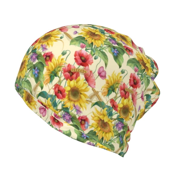 Rateoe Sunflower Cornflower Poppy Cotton Slouchy Beanie Hat for Men/Women,Lightweight Oversize Large Thin Skull Cap Night Sleeping Cap