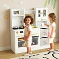 thumbnail image 5 of INFANS Kids Kitchen Play Set, Wooden Pretend Play Kitchen with Realistic Lights Sounds Coffee Maker Dishwasher Microwave Oven Foldable Fabric Drawers, Toddler Cooking Toys for Boys Girls, 5 of 10