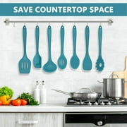 Walchoice 7-Piece Silicone Cooking Utensils Set, Blue Kitchen Utensils, Non-stick Gadgets Tools Include Slotted Turner, Soup Ladle, Pasta Server