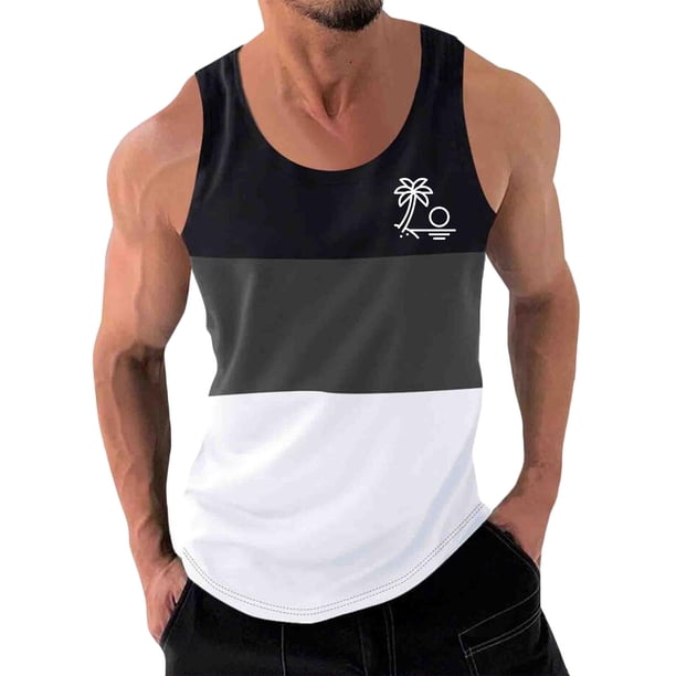 Hombres Casual Moda Patchwork Impresión Pullover Cuello Redondo Deportes Tanque