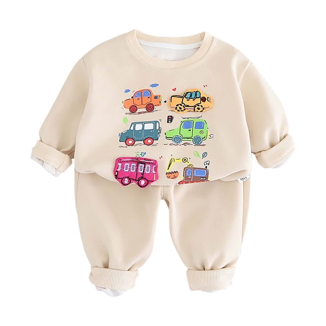 Odeerbi 6M-4Y Niños Niñas Outfits Impresión de Coches Sudaderas de Cuello Tripulado Sudaderas de Manga Larga de Dos Piezas