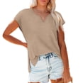 thumbnail image 6 of Brown Womens Blouses Women's Cap Sleeve Shirts Casual Summer V Neck Tunic Tops Loose T Shirts Side Slit S 3XL Summer Tops, 6 of 6