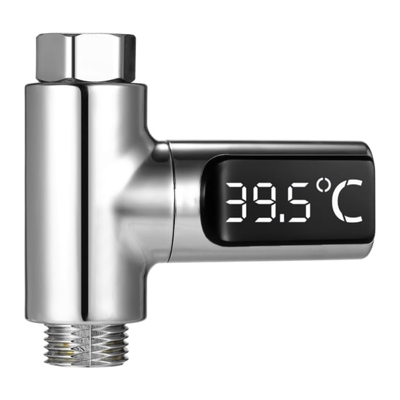 LED Digital 5~85°C Shower Thermometer Self-Generating Real-Time Water Flow Temperature Monitor Thermometer with 360° Rotating Screen for Kids Elderly Pets