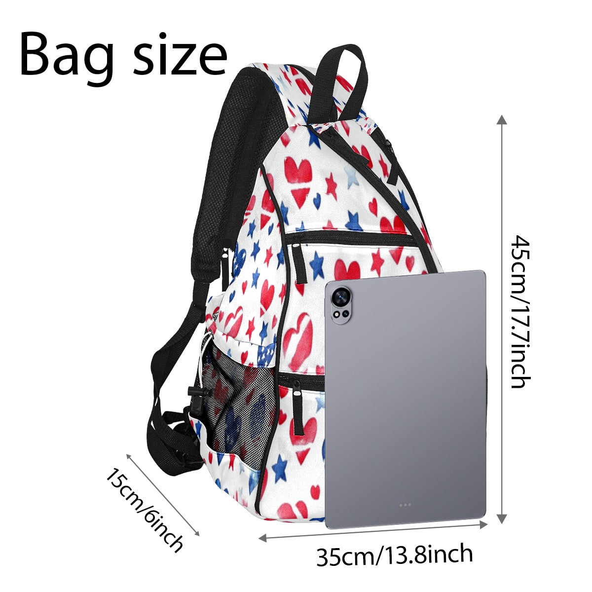 Pickleball Bags for Men Women Pickleball Backpack with Large Capacity Lightweight Adjustable Pickleball Sling Bag Hold Paddles, Balls, Accessories Red, White And Blue Heart And Star Pattern