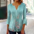 thumbnail image 2 of Pompotops Mode Femme Imprimé Bouton Décontracté Col en V Manches 3/4 T-Shirt Blouse Tops en Solde, 2 of 5