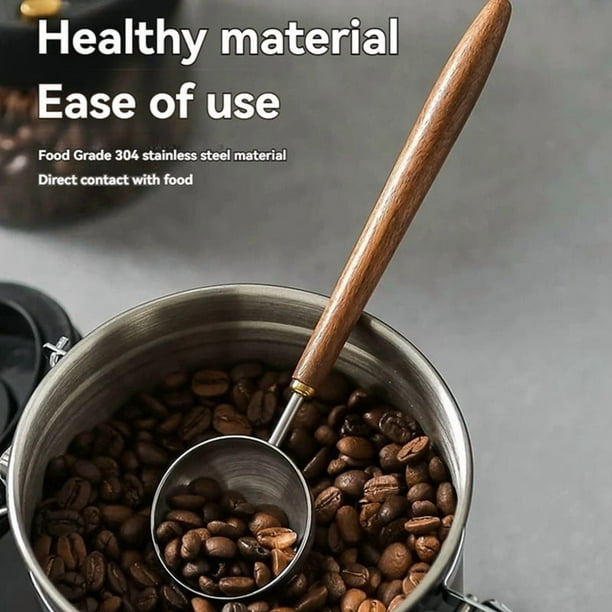 Cuchara de Café con de Madera de Nogal Vintage, Cuchara para Café de Acero Inoxidable, Cuchara para Té y Cucharas para Condimentos para Cafeterías de Restaurantes