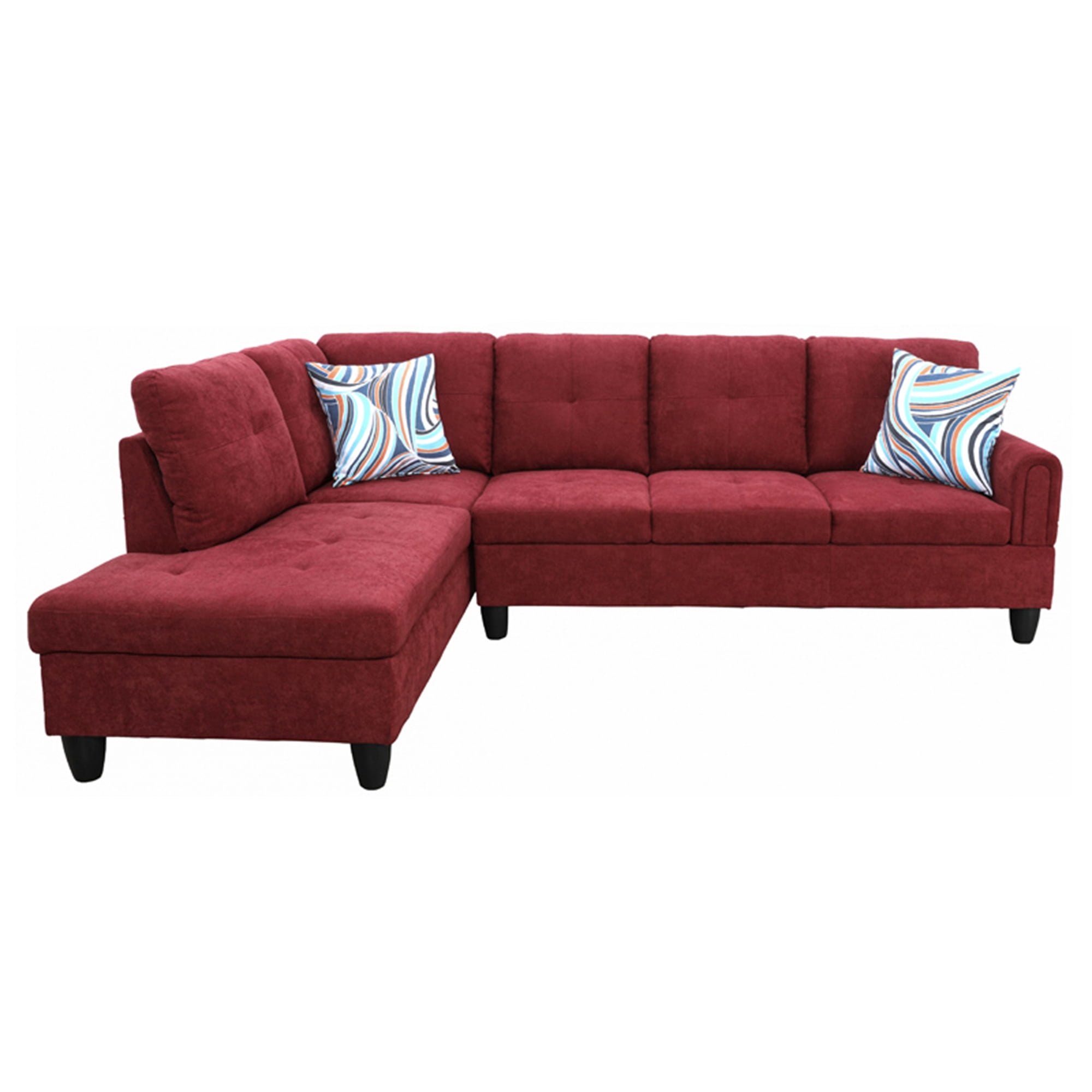 Aukfa Sectional Sofa, Living Room Couch with Storage Ottoman, Left Facing Chaise, Flannel, Red