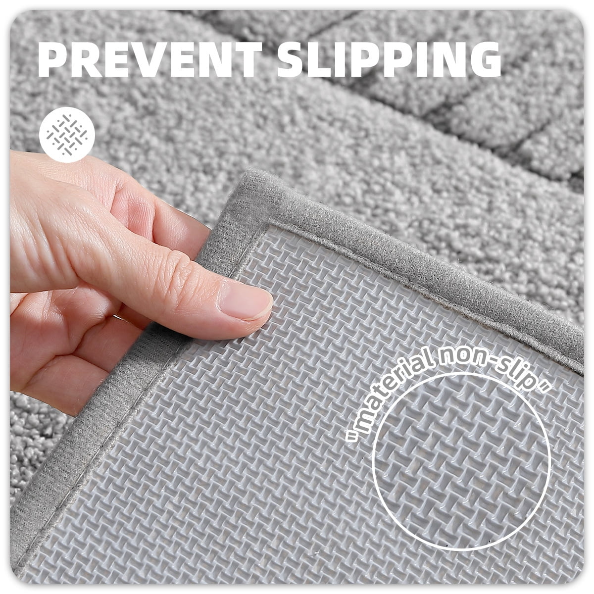 PABUBE Bathroom Rugs 16"x24", Absorbent Bath Mats Rugs for Bathroom Floor Non Slip Non Skid, Soft Shag Microfiber Machine Washable Shower Bath Mat for Bathroom Decor, Gray