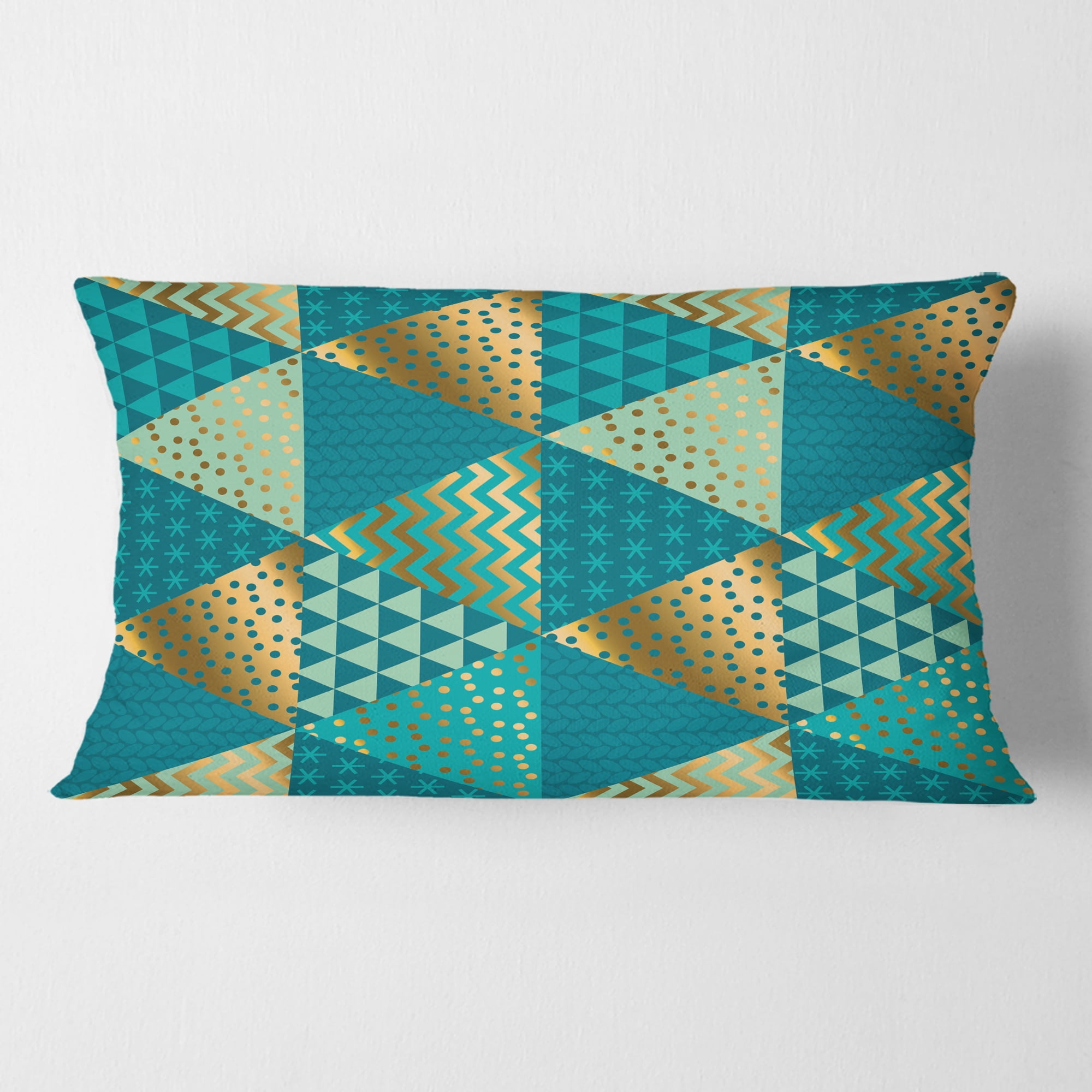 Designart Gold and Blue Dynamics I' Mid-Century Modern Throw Pillow - 12x20