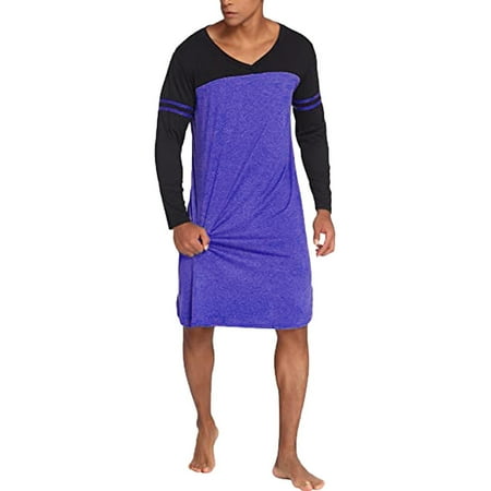 

koaiezne Men s V-neck Matching Colour Sleeve Nightgown Long Men s blouse Slim Fit Dress Shirts for Men Print Sleeve Shirt