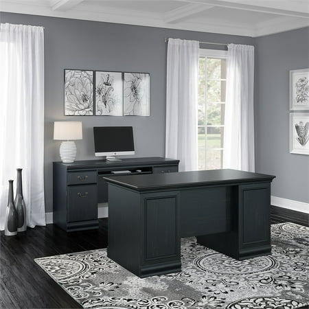 Bush Birmingham 60w Executive Desk With Credenza In Antique Black