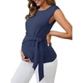 thumbnail image 4 of INSPIRE CHIC Women's Maternity Tie Waist Blouse Cap Sleeve Summer 2025 T-Shirt Office Work S Navy, 4 of 6