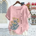 thumbnail image 5 of Mifsaly Summer Tops for Women Short Sleeve Linen Shirt Floral Print Lightweight Blouse Dressy Casual Button Down Tshirt L, 5 of 5