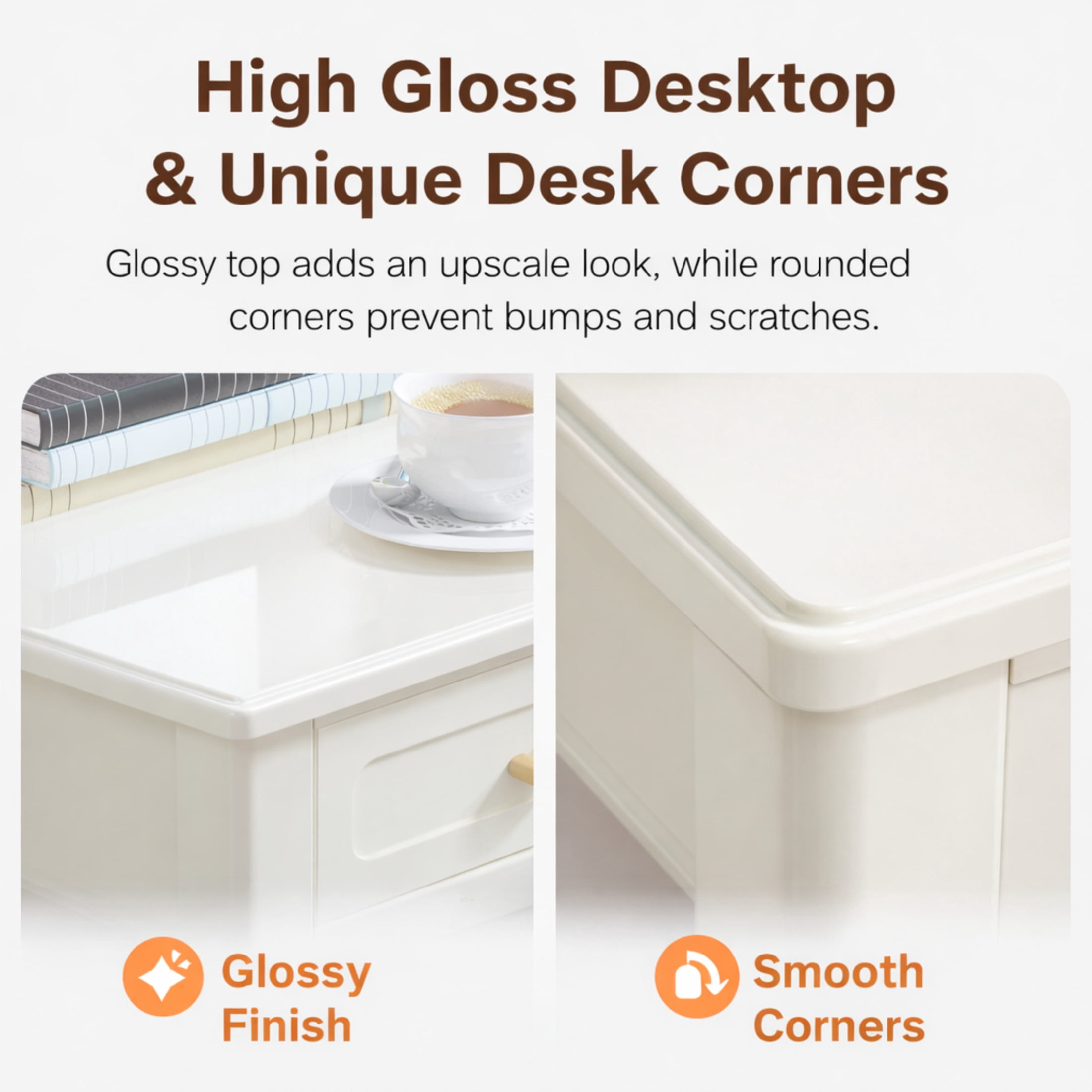 Noble House 47" Multipurpose Vanity Desk, Modern Makeup Table with 3 Drawers and High-Gloss Finish, White