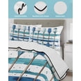 thumbnail image 4 of Quilts Twin XL Size, Lake Paddles Soft Comforter Bedding Set for Bed, Summer Watercolor Teal Blue Striped Lightweight Quilted Bedspread with Pillow Cover(2 Pieces) for All Season, 68x98 Inch, 4 of 6