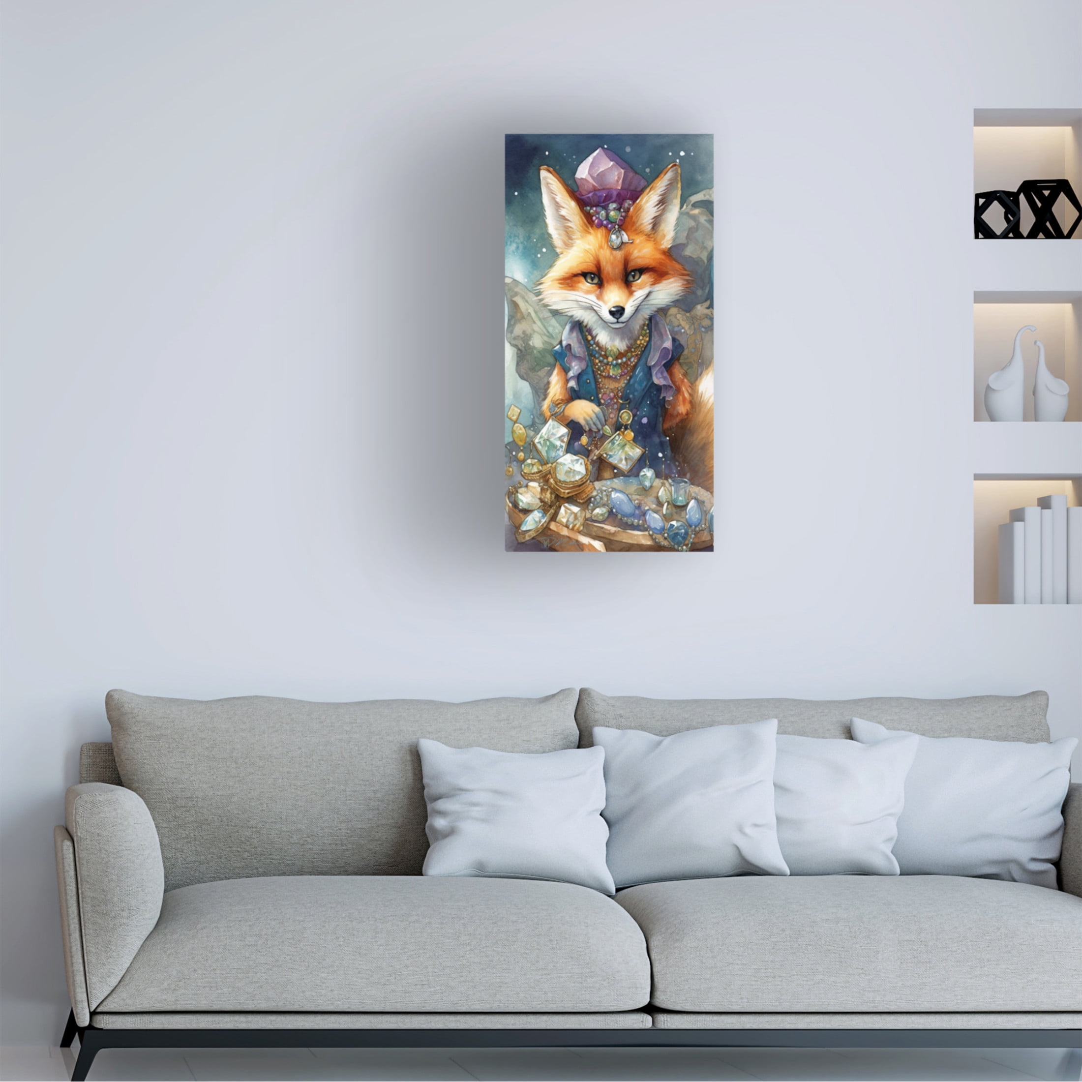 Canvas Wall Art - Momart 'Treasure Keepers Fox 1' Wall Art for Living Room, Bedroom, or Office Décor by Trademark Fine Art - 24 x 47 Inches