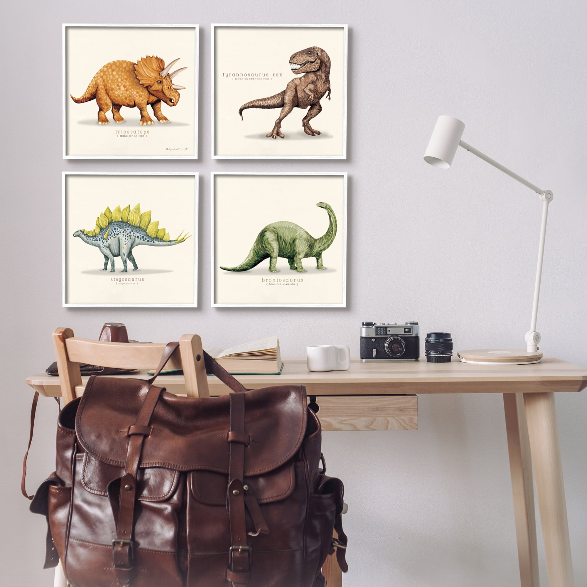 Stupell Educational Dinosaurs Scientific Species Animals & Insects Painting White Framed Art Print Wall Art, Set of 4