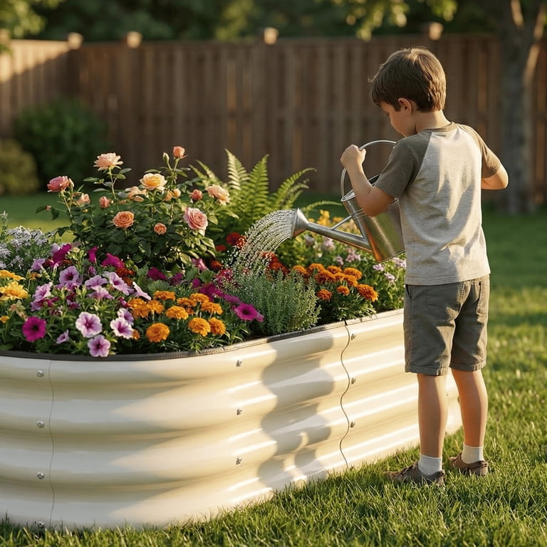 NUGRIART Galvanized Steel Raised Garden Bed, 4x2 Feet White photo 3