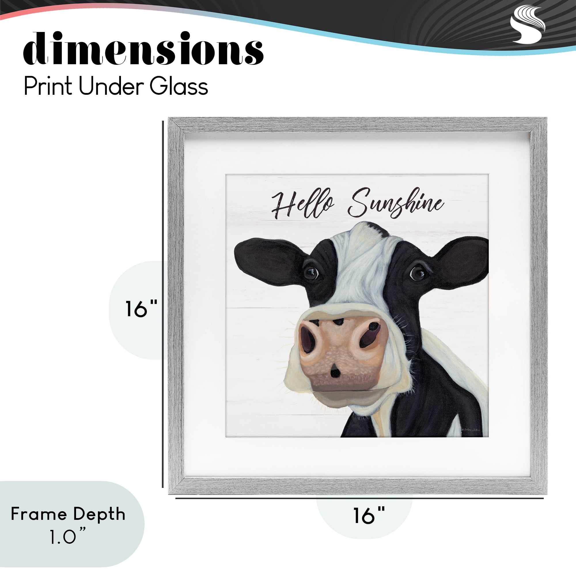 Stupell Industries Hello Sunshine Country Cow Gray Framed Print Under Glass, design by Ashley Justice