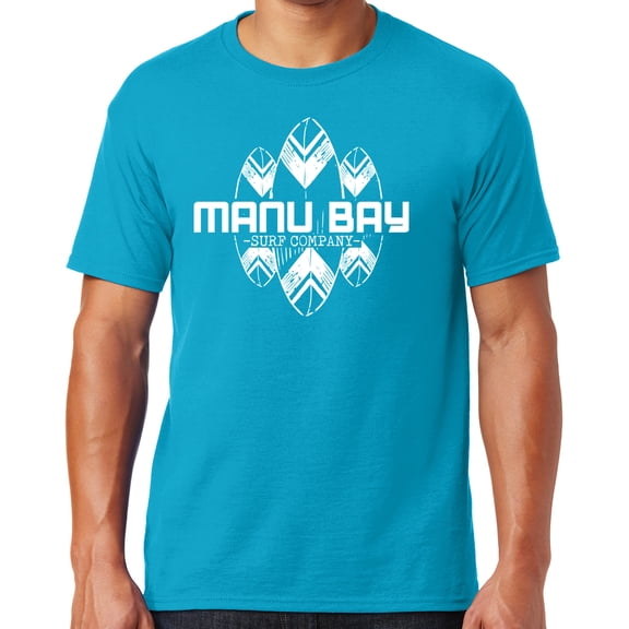 Mens Manu Bay Surf Company WHITE SURFBOARDS T-shirt, XL Cali Blue