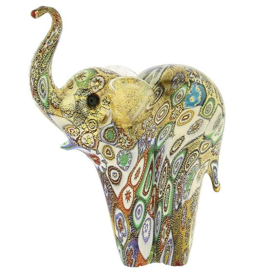 GlassOfVenice Murano Glass Golden Quilt Millefiori Elephant