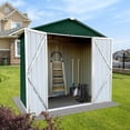 thumbnail image 3 of 4x6 FT Outdoor Metal Storage Sheds with Apex Roof,Single-Storey Waterproof Roofed Structure Garden Shed w/Lockable Doors,for Lawn Equipment Tool Sundries,Green+White, 3 of 12