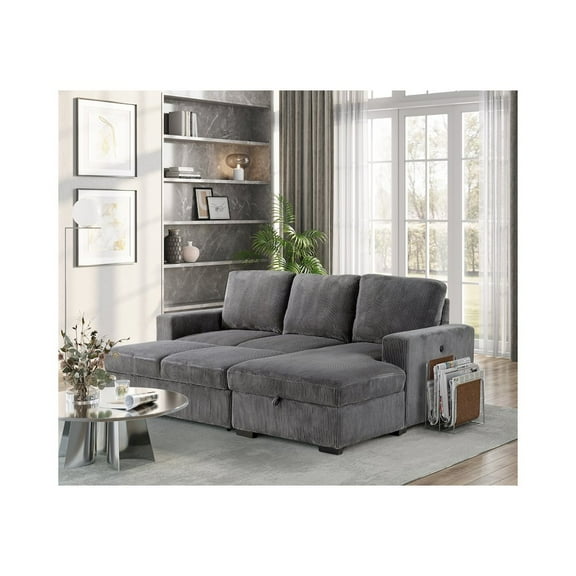 U2660 GREY L SECTIONAL WITH PULLOUT
