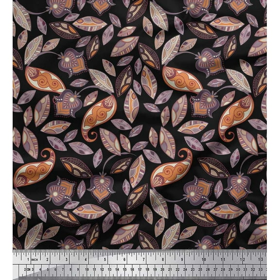 Soimoi Cotton Duck Fabric Leaves & Floral Artistic Printed Craft Fabric by The Yard 42 Inch Wide