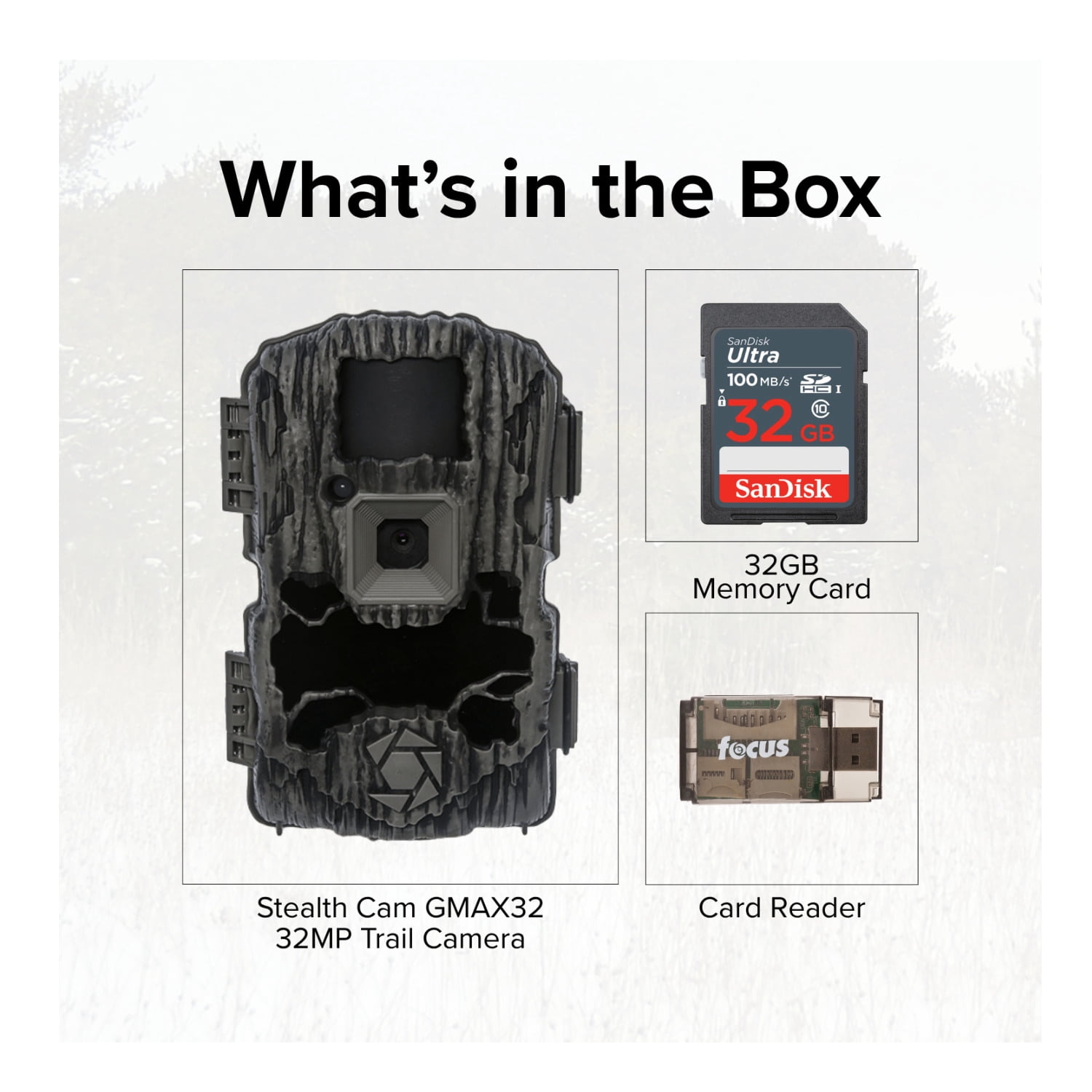 Stealth Cam GMAX32 - 32MP 1080p HD Video Trail Camera, Basic Bundle (3 Items)