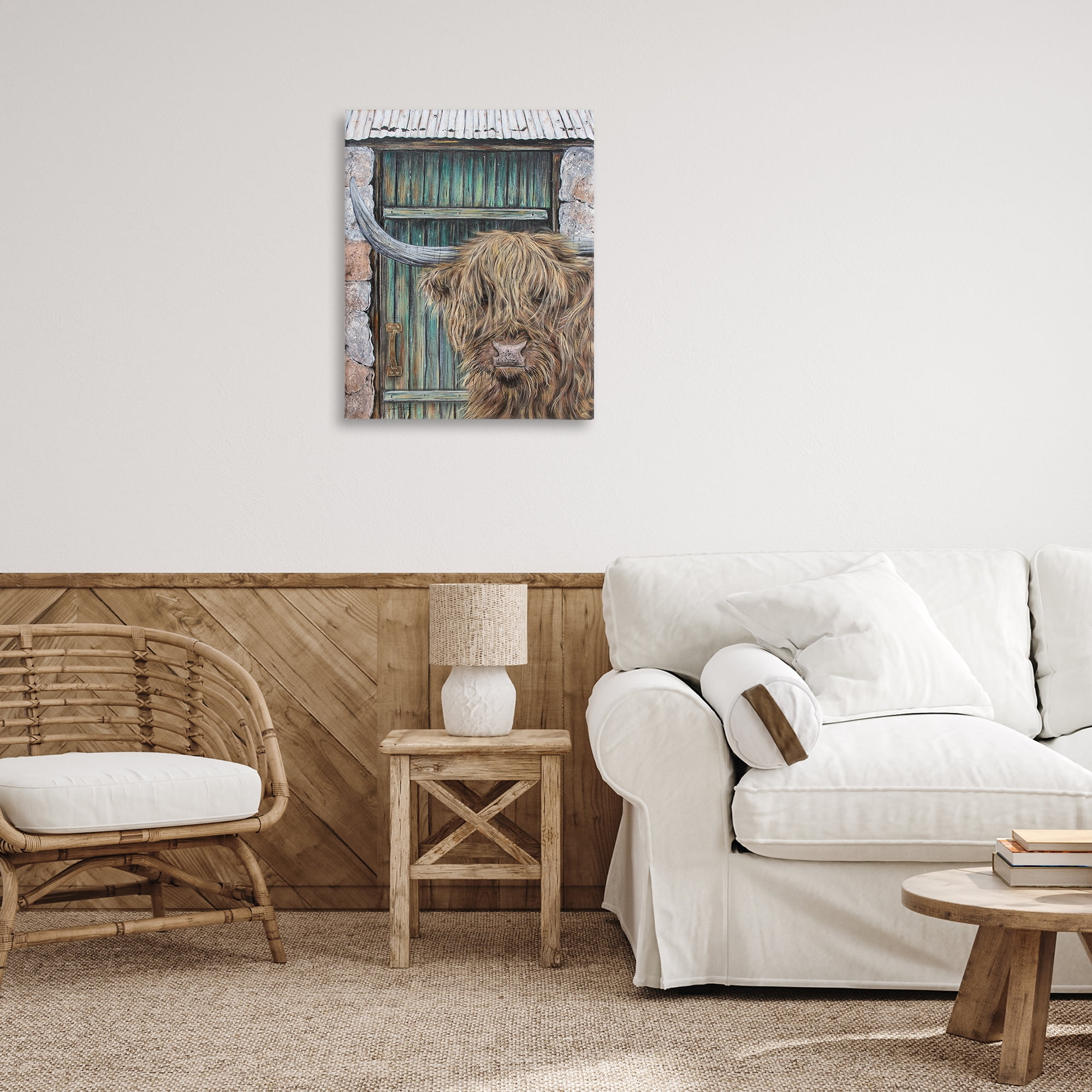 Highland Cow by Barn Door Canvas Wall Art, design by Jean Plout